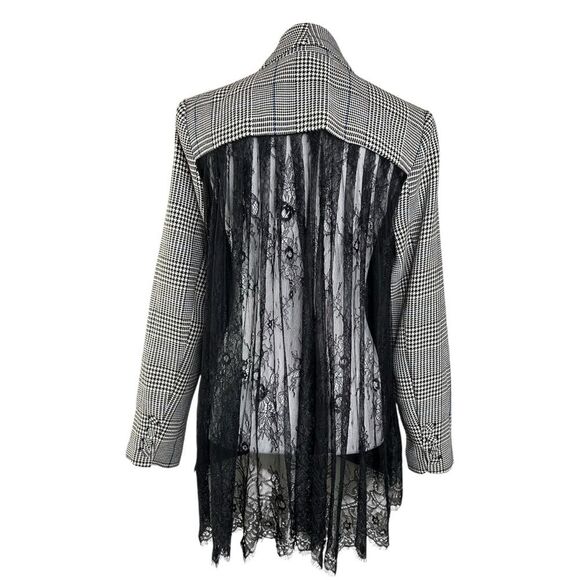 Self-Portrait Black and White Plaid Blazer with Lace Back - Picture 6 of 13